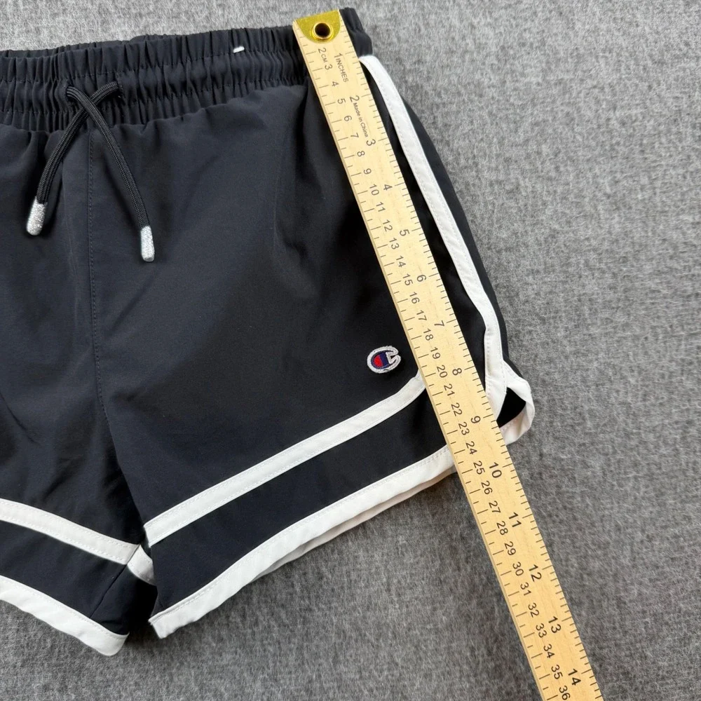Champion Athletic Shorts Women M‎ Black White Piping Dolphin Hem Drawstring